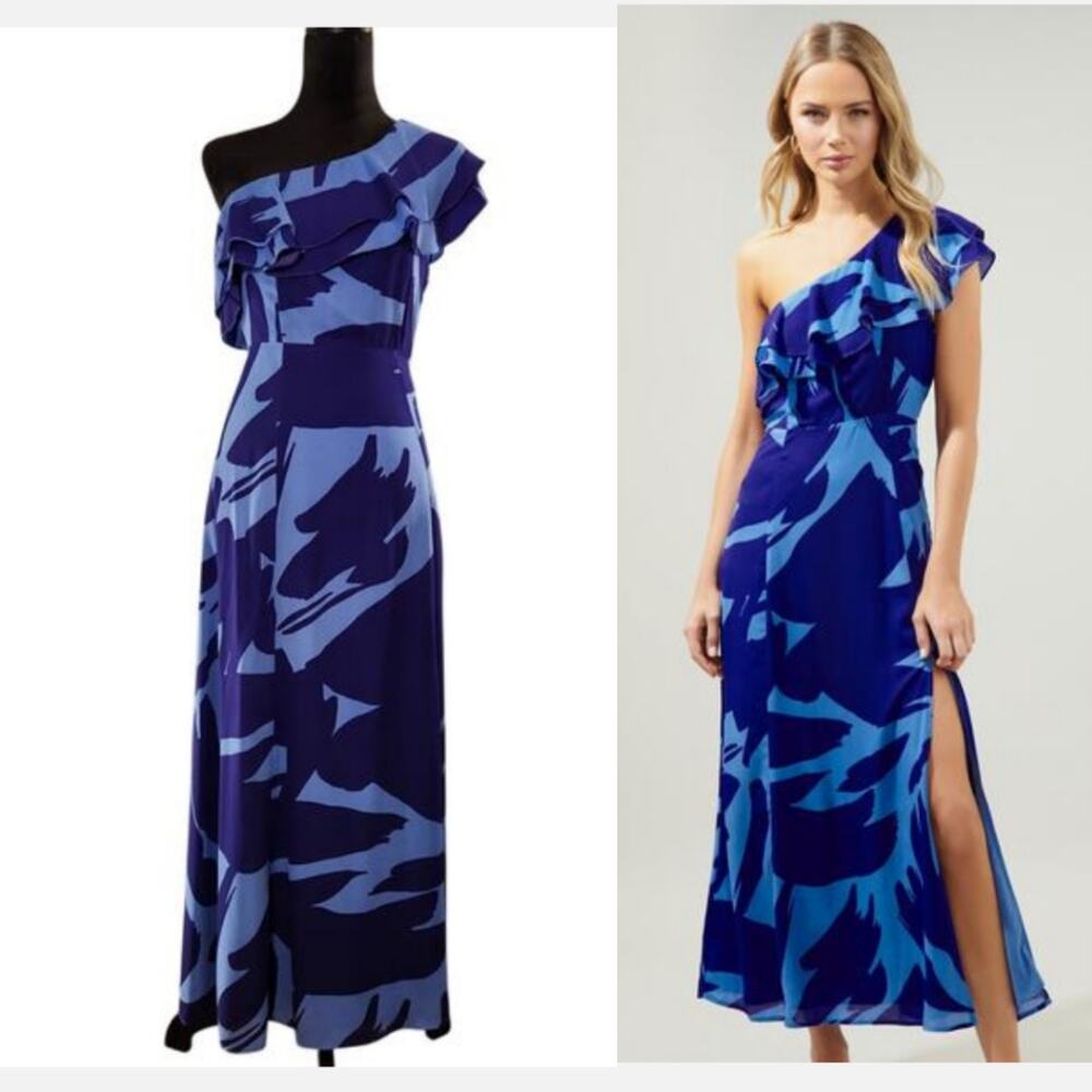 SUGARLIPS Big Wave Midori One Shoulder Sheath Maxi Dress, Size Small